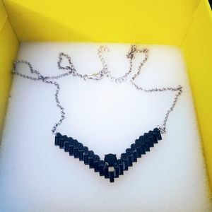 Black spinel V and silver necklace